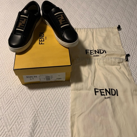Fendi Shoes - Fendi Black Leather Slip On Sneakers